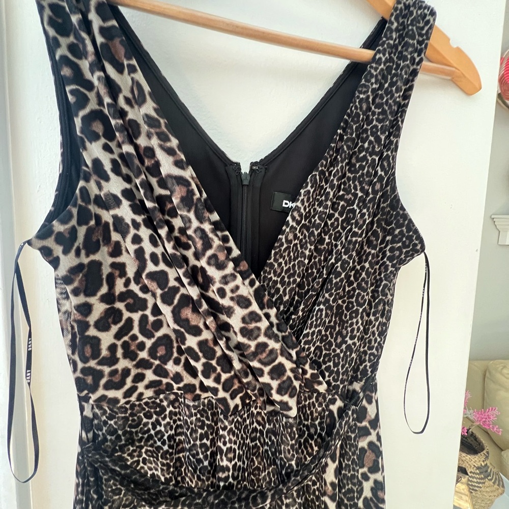 DKNY Black and Brown Animal Print Dress